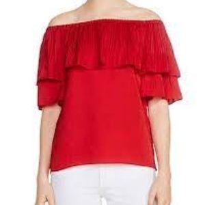Maje Lacao Red Off Shoulder Top